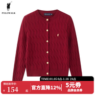 POLOWALK紅色麻花針織開(kāi)衫女秋冬新款保羅女裝新年本命年毛衣開(kāi)衫外套上衣 酒紅 新款AM8W43580268 XL (170)