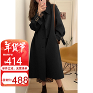 QIYUN【當天發(fā)】雙面羊毛呢外套女秋冬季新款氣質(zhì)中長(cháng)款過(guò)膝呢大衣 黑色 XL 【131-150斤】