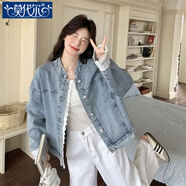 莫代爾蕾絲拼接牛仔外套女春秋2026時(shí)尚新款休閑百搭超火韓系穿搭夾克 藍色 M 【100-110斤】