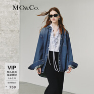 MO&Co.牛仔夾克春秋土耳其棉懷舊洗褪細鉆寬松襯衫外套摩安珂 牛仔藍色 XS 155