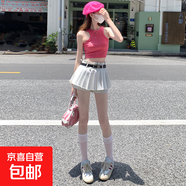 三環(huán)皮帶逆襲大長(cháng)腿百褶裙女2026夏半身裙短裙裙褲芭蕾裙半裙裙 白裙+黑皮帶 XL XL