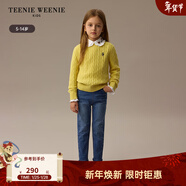 Teenie Weenie  Kids小熊童裝秋冬款女童簡(jiǎn)約加絨休閑牛仔鉛筆褲 中藍色 120 cm