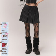 CHUU豎條紋半身裙女士2025年冬季新品辣妹時(shí)尚百搭a字百褶短裙子 黑白條紋 S