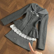 敲言韓系復古千金小香風(fēng)西裝毛呢外套秋冬新款高腰修身半身裙兩件套女 外套+半身裙【貴氣松弛感穿搭/小香風(fēng)千金風(fēng)套裝/韓 S