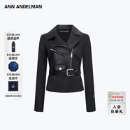 ANN ANDELMAN修身剪裁搭配不對稱(chēng)拉鏈女士機車(chē)皮衣騎士輕軟皮夾克 黑色 XS