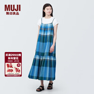 MUJI女式馬德拉斯格紋吊帶連衣裙女裝裙子格子裙純棉全棉長(cháng)裙BC2IIA4S 藍色格紋 M 160/84A