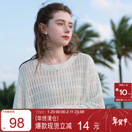 三彩2025春季新款鏤空肌理針織衫圓領(lǐng)長(cháng)袖罩衫寬松短款簡(jiǎn)約M