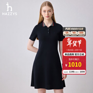 哈吉斯（HAZZYS）女裝 夏款女士修身條紋撞色領(lǐng)連衣裙女AQWSE0BBE12 藏青色NV S (155/80A 36)