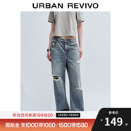 UR2025夏季新款女裝時(shí)髦休閑百搭破洞闊腿牛仔長(cháng)褲UYV850064 藍色 27