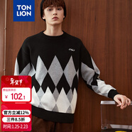 唐獅（TonLion）2023毛衣男復古幾何百搭寬松上衣男士毛衫 黑色 L 