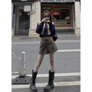 俏博萊時(shí)尚學(xué)院風(fēng)套裝女秋冬新款搭配一整套針織馬甲牛仔襯衫短裙三件套 馬甲+襯衣 兩件套裝 S