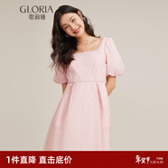 歌莉婭蝴蝶結連衣裙女泡泡袖方領(lǐng)短袖溫柔小黑裙小個(gè)子公主裙117R4K030 13R淺蜜桃紅 M (160) -