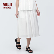MUJI女式強捻抽褶裙長(cháng)半身裙紗裙薄荷曼波風(fēng)純棉全棉裙子女裝半裙 白色 M 160/66A