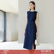 顏域2024新款氣質(zhì)職業(yè)單排扣正裝連衣裙女春款無(wú)袖修身時(shí)尚一步裙 深藍 XXL/44
