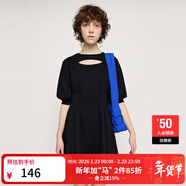 moussy新品Y2K甜美泡泡袖鏤空收腰連衣裙女030GSI83-2070 黑色020 S
