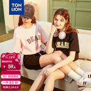 唐獅（TonLion）2023圓領(lǐng)短袖T恤女貼布繡休閑半袖體恤上衣 黑色 L 