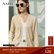 AMII女裝2025極簡(jiǎn)洋氣V領(lǐng)針織開(kāi)衫秋季新款全棉長(cháng)袖上衣女短 米杏 XS 150/76A