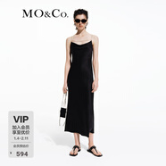 MO&Co.連衣裙夏含醋酸可拆鉆鏈緞面吊帶裙露背收腰魚(yú)尾小黑裙摩安珂 黑色 L 170
