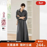 對白【AN大碼系列】設計感假兩件襯衫連衣裙夏季胖mm休閑顯瘦中長(cháng)裙子 黑灰色 L 建議體重125-135