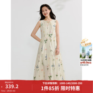 茵曼植物碎花女裝無(wú)袖連衣裙浪漫度假風(fēng)寬松2026夏季新品花苞長(cháng)裙子 杏色-18528030 XL