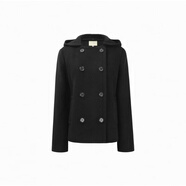 COokABide 黑色雙面羊毛尼針織連帽雙排扣短外套 黑色 XS