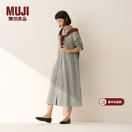 MUJI女式 法蘭絨 立領(lǐng)長(cháng)袖連衣裙女裝裙子純棉連身裙25年冬季 淺米色格紋 L (165/88A)