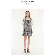 LULUALWAYS我愛(ài)露露24秋季新款復古優(yōu)雅綁帶公主風(fēng)短款印花連衣裙 淺紫色 S