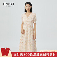 深呼吸DEEP BREATH女裝法式V領(lǐng)氣質(zhì)收腰碎花連衣裙A500197 杏-橘粉 XL (5)