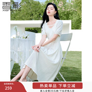 香影法式連衣裙女高級感2025夏季新款米白色泡泡袖針織拼接v領(lǐng)裙 米色 M