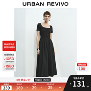 UR2025秋季新款女裝休閑簡(jiǎn)約拼接修身短袖連衣裙UWM750025 黑色 (偏長(cháng)) S