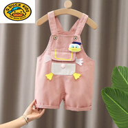 G.duck夏季新款寶寶褲子嬰幼兒連體褲兒童背帶褲棉布長(cháng)褲 34短褲唐老鴨粉色 90 cm