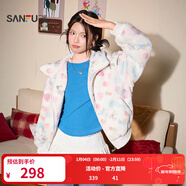 三福（SANFU）厚外套2026春季彩色印花連帽口袋短款時(shí)尚上衣女裝516065 米白色 S