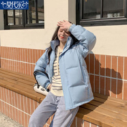 莫代爾氣質(zhì)棉服女短款冬季2026年新款加厚情侶面包服寬松保暖棉衣外套 藍色 S 105斤以下