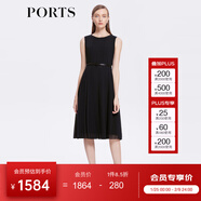PORTS寶姿春夏新款女裝無(wú)袖束腰中長(cháng)紗織連衣裙ALD8D016KWP007 黑色 XS (2)