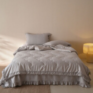 簡(jiǎn)約法式絎縫長(cháng)絨棉荷葉花邊純色床蓋三件套絲滑保暖親膚春秋被 全棉-彌山花語(yǔ)-灰色 200cm*230cm 標準春秋被