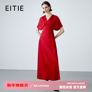 愛(ài)特愛(ài)（EITIE）落肩V領(lǐng)高腰禮服長(cháng)裙敬酒服夏季新款大牌高貴晚禮服7877512 龐貝紅61 M (160)