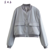 美安嘉歐美轟炸機短款外套女氣質(zhì)百搭飛行員夾克女顯瘦棒球服女 灰色 L