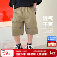 左西男童工裝短褲夏季2025新款休閑款兒童五分褲夏季中褲 卡其色 130