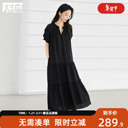 對白萊賽爾法式系帶泡泡袖連衣裙女2025夏季新款寬松獨特漂亮裙子 黑色條紋 XL