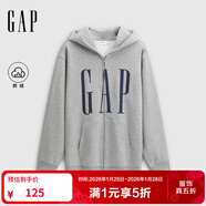 GAP男女裝2025秋季新款logo印花抓絨寬松運動(dòng)連帽衫衛衣 灰色 2XL (185/104A)亞洲尺碼【偏大,建議拍小一碼】