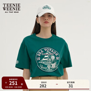 Teenie Weenie小熊短袖T恤女夏季寬松圓領(lǐng)短袖T恤棉質(zhì)時(shí)尚打底衫女 綠色 160/S