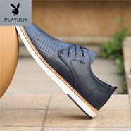 花花公子（PLAYBOY）男士皮鞋2026夏季透氣英倫商務(wù)休閑鞋男韓版潮鞋平底系帶百搭男鞋 深_藍色_1965鏤空夏季款 38 _偏小碼