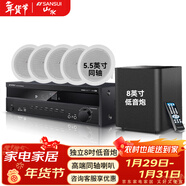 山水（SANSUI）T2 吸頂音響喇叭 5.1家庭影院音響套裝 背景音樂(lè )客廳 吊頂喇叭 音箱功放家用 T2【900W功放+5.5吋喇叭*5+8吋炮】