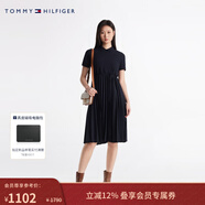 Tommy Hilfiger【條紋POLO裙】春夏女裝氣質(zhì)通勤拼色豎條紋收腰顯瘦連衣裙 藏青色DW5 XL