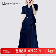 MeetMetro瑪依爾西裝連衣裙女2025秋季新款質(zhì)感職業(yè)通勤百褶裙 夏款藏青 S