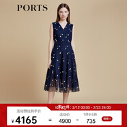 PORTS寶姿商場(chǎng)同款春夏新款女裝“花朵刺繡網(wǎng)紗連衣裙”LD8D202PLQ005 丈青混色 M (6)