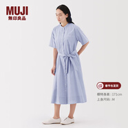 MUJI女式 涼感 短袖襯衫連衣裙女裝裙子純棉25年夏季長(cháng)裙 薩克森藍條紋 S (155/80A)