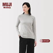 MUJI女式 起毛羅紋編織半高領(lǐng)長(cháng)袖T恤上衣打底衫女款內搭春秋女裝條紋 淺灰色 5A M （160/84A）