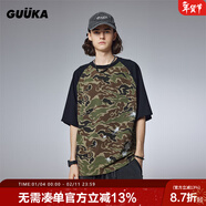 古由卡（GUUKA）美式潮牌短袖t恤男士五分半袖夏季新款夏裝拼接上衣寬松休閑迷彩 軍綠色 XL