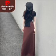 皮爾卡丹長(cháng)款遮腹半身裙女2026春秋新款高腰顯瘦A字裙設計感拖地長(cháng)裙子 臟橘色 S 建議80-95斤